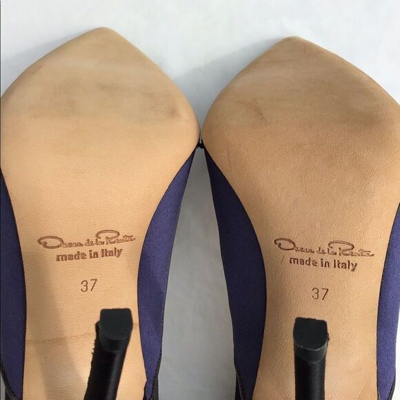 Oscar de la Renta Satin Color Block Stiletto Heel Pump Excellent Condition Sz 37 - Picture 10 of 11